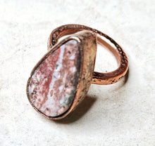 Load image into Gallery viewer, Crazy Lace Agate Tear Drop Shaped Ring Copper Metal Size 8.5
