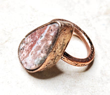 Load image into Gallery viewer, Crazy Lace Agate Tear Drop Shaped Ring Copper Metal Size 8.5
