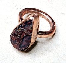 Load image into Gallery viewer, Crazy Lace Agate Tear Drop Shaped Ring Copper Metal Size 6
