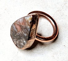 Load image into Gallery viewer, Crazy Lace Agate Tear Drop Shaped Ring Copper Metal Size 7.75
