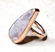 Load image into Gallery viewer, Natural Gray Tear Drop Shaped Agate Ring Copper Metal Size 8.5
