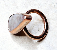 Load image into Gallery viewer, Natural Gray Tear Drop Shaped Agate Ring Copper Metal Size 8.5
