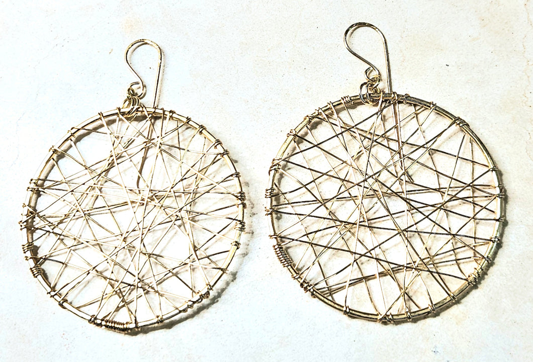 Hand Woven Brass Wire Hoop Earrings