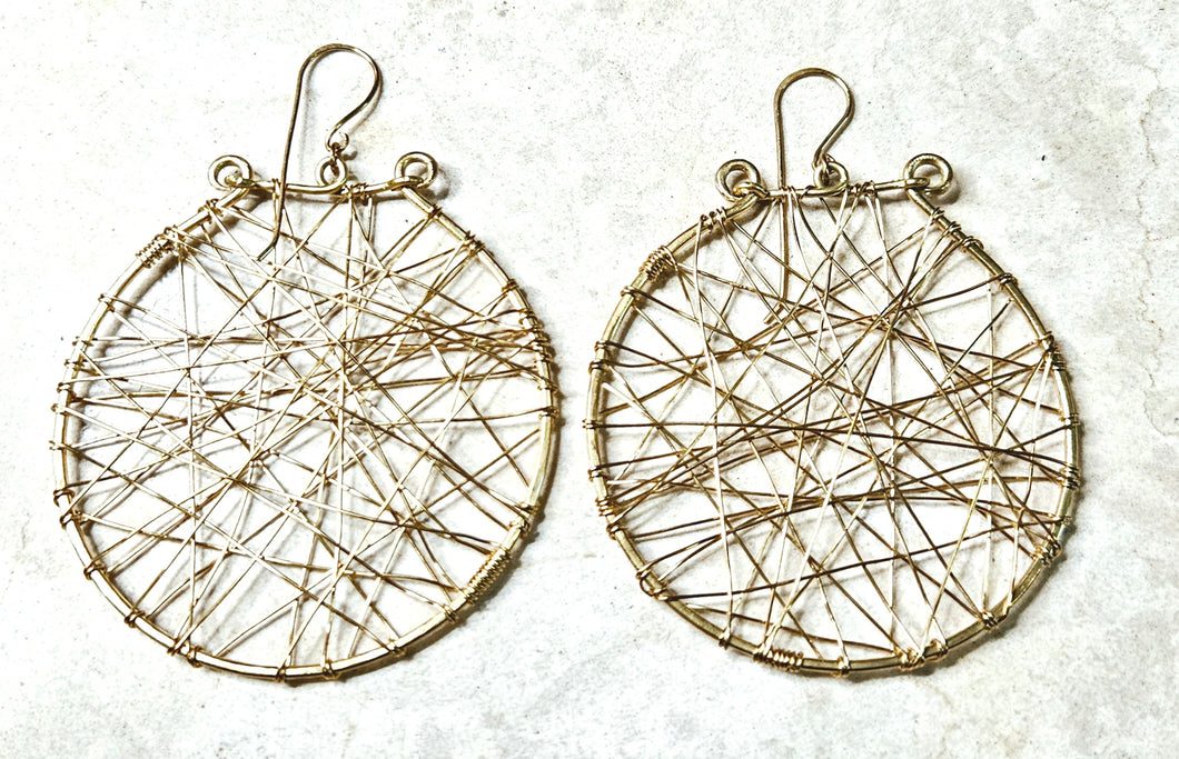 Hand Woven Brass Wire Round Earrings