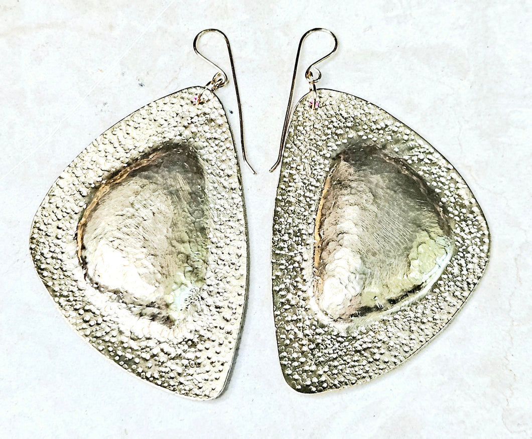 Hand Forged Hammered Texture Brass Textured Tri Shape Earrings