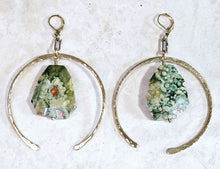 Load image into Gallery viewer, Ocean Jasper Stones &amp; Open Hoop Earrings Brass Metal Hardware
