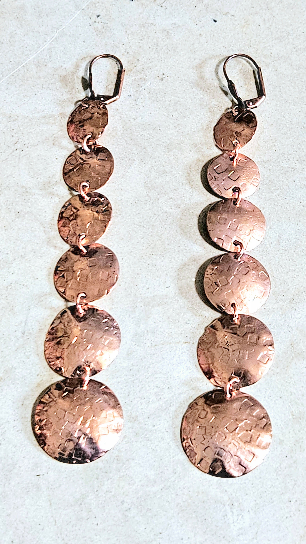 Hand Circle Long Hanging Textured Copper Metal Earrings