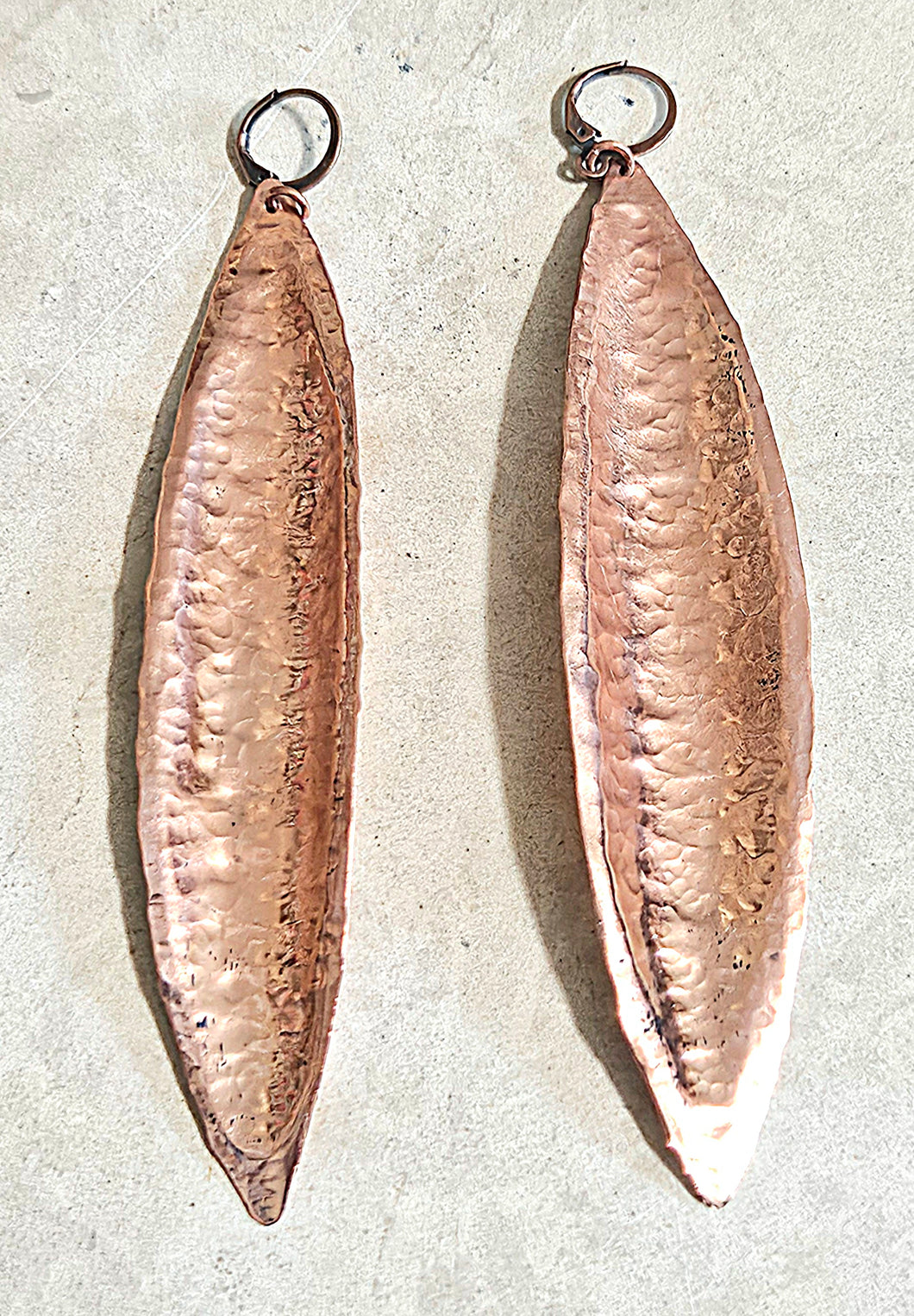 Hand Forged Hammered Textured Pod Shaped Copper Earrings