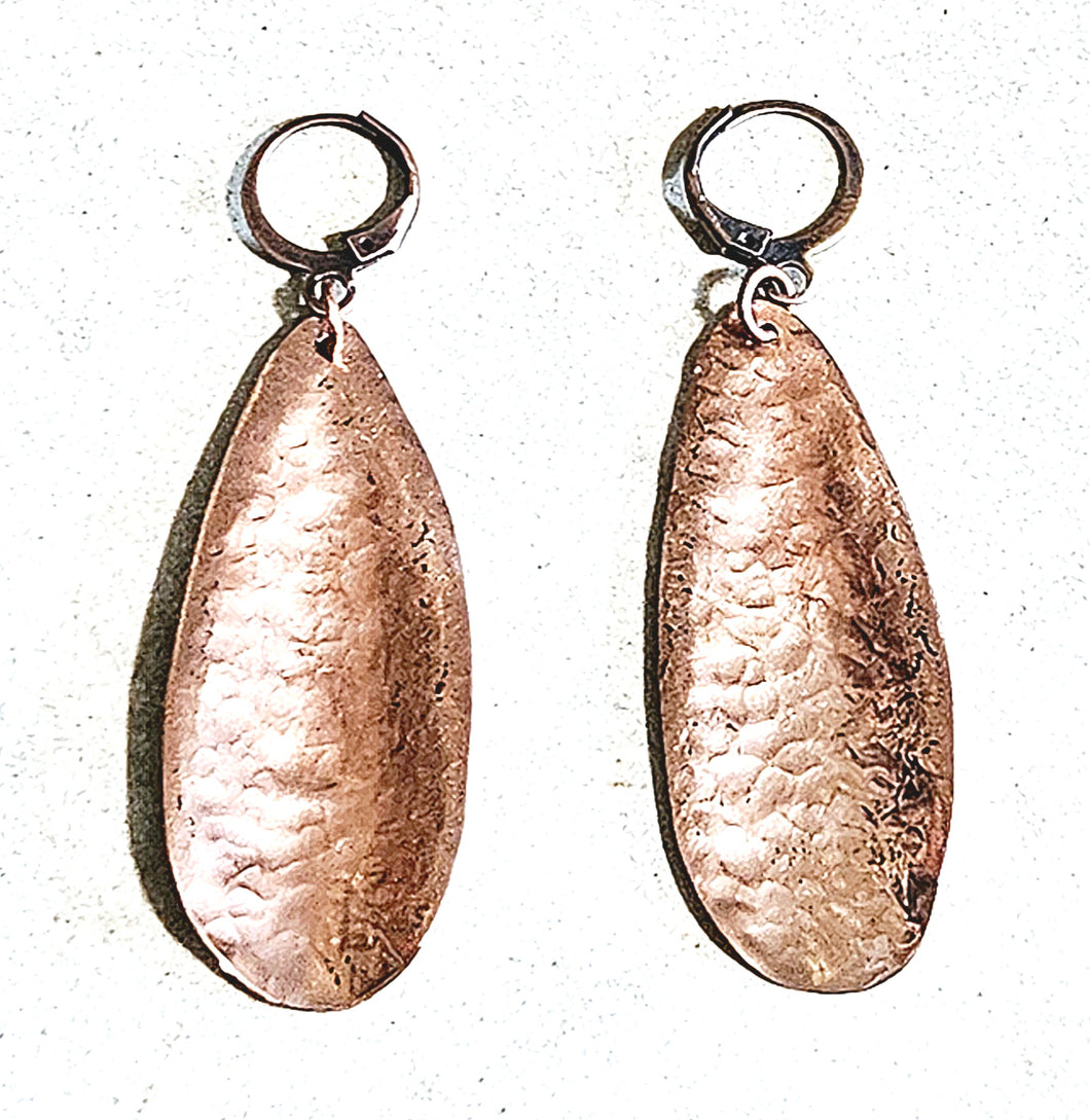 Hand Forged Hammered Textured Copper Earrings