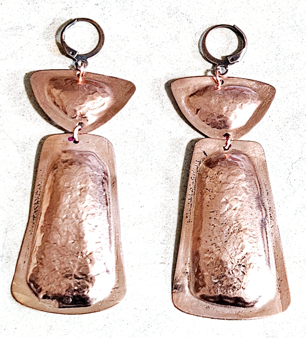 Hand Forged Hammered Textured Copper Earrings