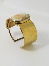 Load image into Gallery viewer, Orange Calcite &amp; Brass Metal Open Wide Cuff
