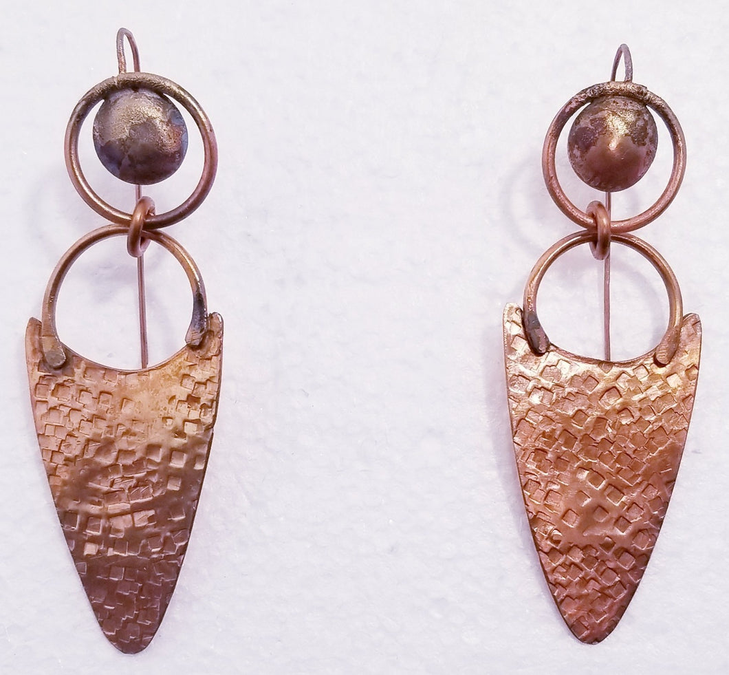 Arrow Form Forged & Textured Copper Metal Earrings