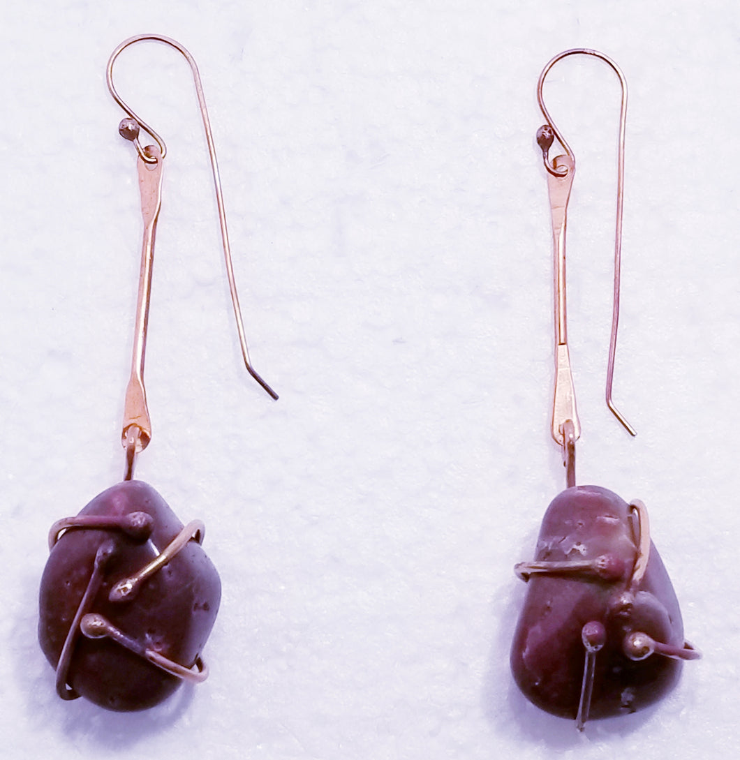 Red Jasper Stone & Copper Metal Earrings