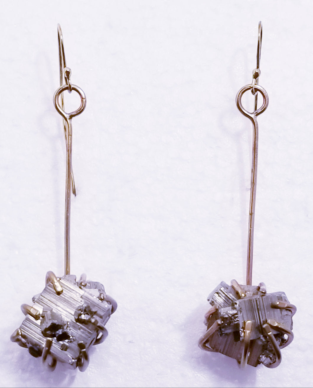 Pyrite Stone & Brass Metal Earrings