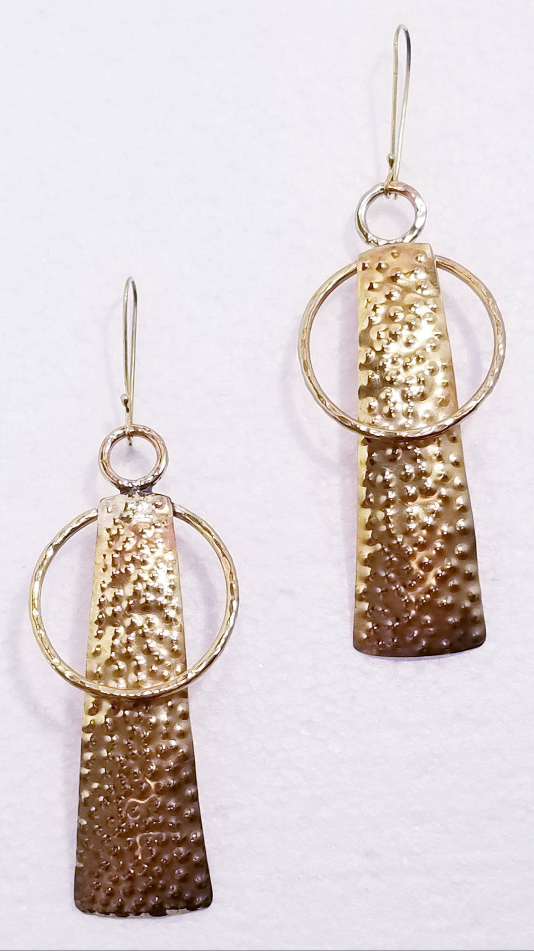 Long Dimpled Texture Brass Metal Earrings