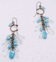 Load image into Gallery viewer, Chrysophase Opalite &amp; Brass Metal Cluster Earrings
