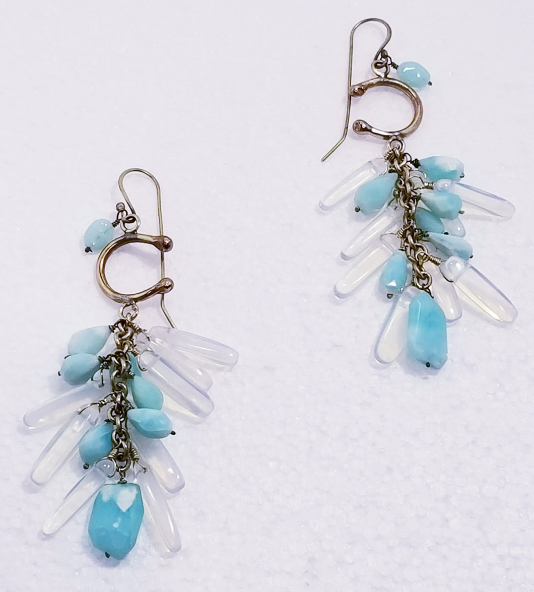 Chrysophase Opalite & Brass Metal Cluster Earrings