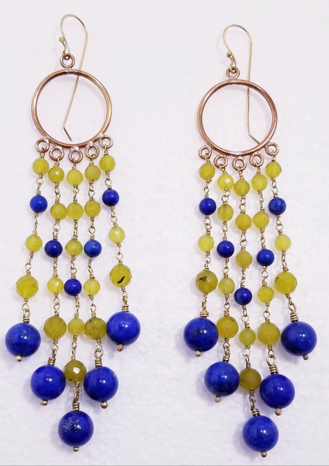 Lapis & Lemonstone Brass Metal Chandelier Earrings