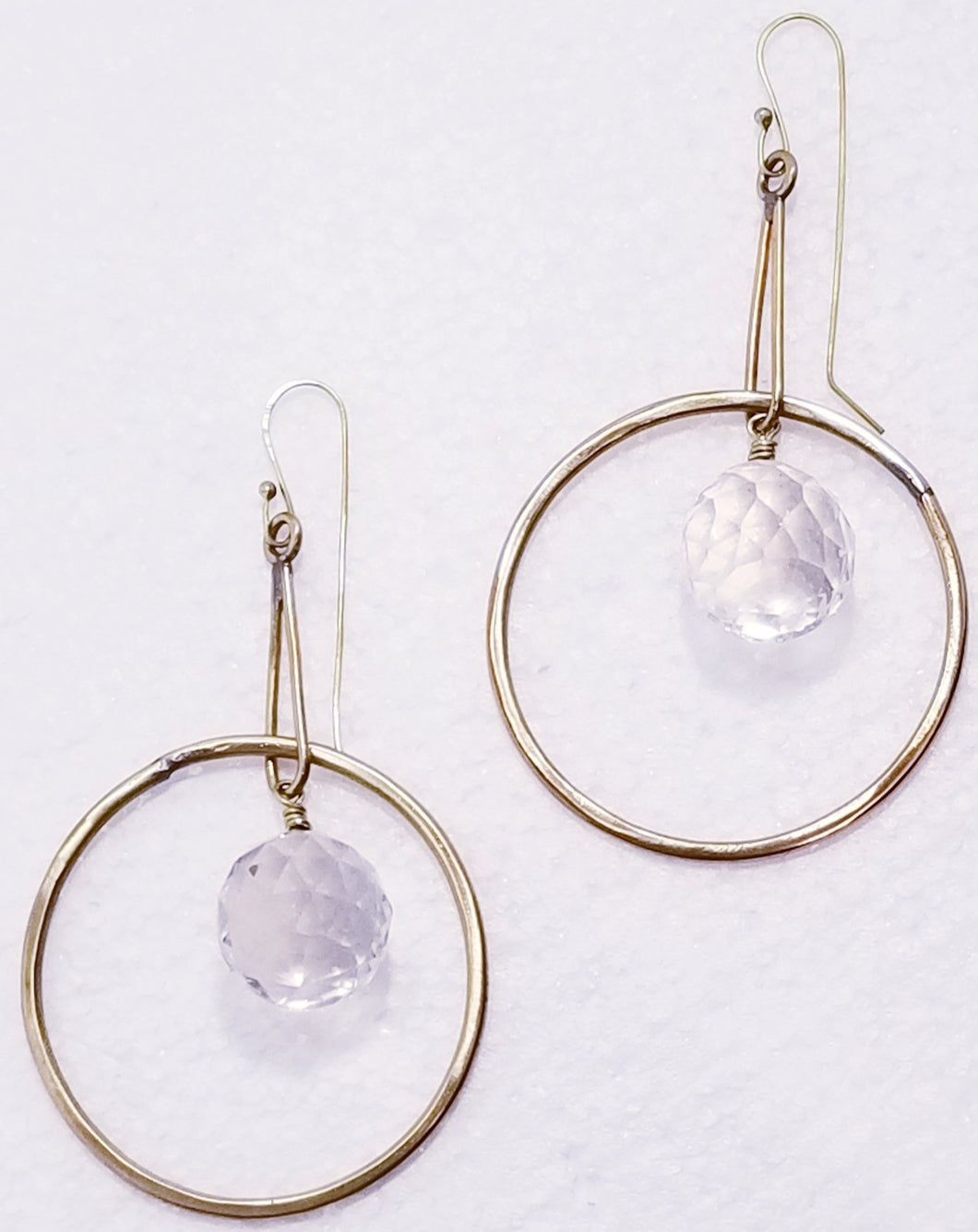 Clear Faceted Quartz & Brass Metal Spinner Earrings