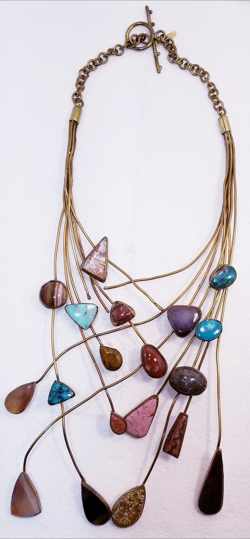 Multi-Gemstone Woven Mesh & Brass Metal Neck Piece