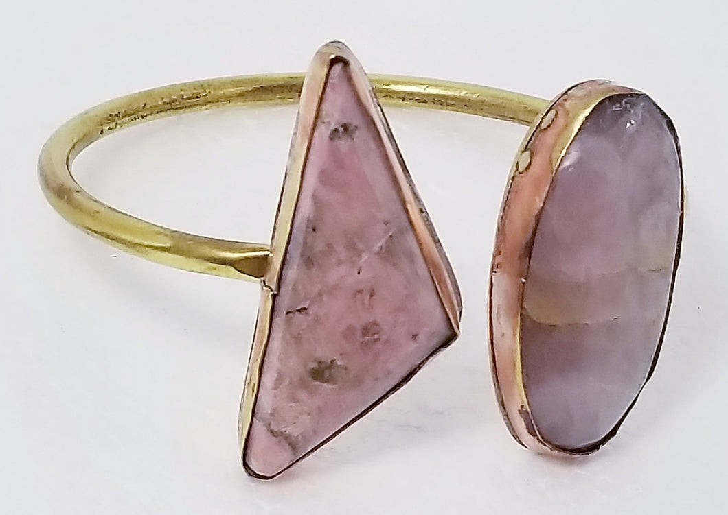 Rose Quartz Rhodochrosite Stone & Brass Metal Bracelet