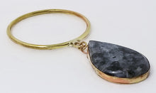 Load image into Gallery viewer, Large Tear Gray Granite Stone &amp; Brass Metal Bangle
