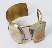 Load image into Gallery viewer, Orange Calcite &amp; Brass Metal Open Wide Cuff
