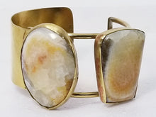 Load image into Gallery viewer, Orange Calcite &amp; Brass Metal Open Wide Cuff
