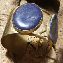 Load image into Gallery viewer, Lapis Lazuli &amp; Sodalite Dual Stone &amp; Brass Metal Cuff Bracelet
