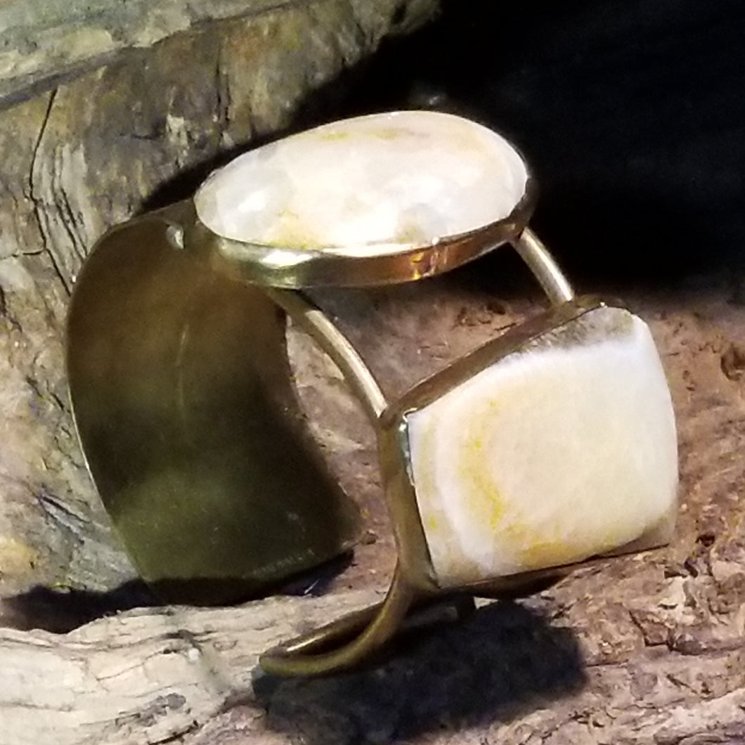 Orange Calcite & Brass Metal Open Wide Cuff