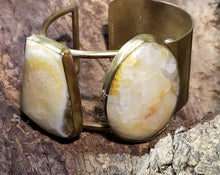 Load image into Gallery viewer, Orange Calcite &amp; Brass Metal Open Wide Cuff
