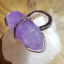 Load image into Gallery viewer, Lavender Amethyst Stone &amp; Copper Metal Ring Size 8
