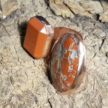 Load image into Gallery viewer, Breciated Jasper Red Jasper Dual Stone &amp; Copper Metal Open Band Adjustable Ring Size 9
