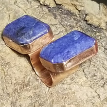 Load image into Gallery viewer, Sodalite Dual Stone &amp; Copper Metal Open Band Adjustable Ring Size 8
