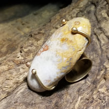 Load image into Gallery viewer, Crazy Lace Agate Elongated Oval Stone &amp; Brass Metal Ring Size 10
