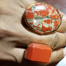 Load image into Gallery viewer, Breciated Jasper Red Jasper Dual Stone &amp; Copper Metal Open Band Adjustable Ring Size 9
