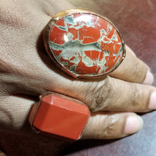 Load image into Gallery viewer, Breciated Jasper Red Jasper Dual Stone &amp; Copper Metal Open Band Adjustable Ring Size 9
