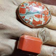 Load image into Gallery viewer, Breciated Jasper Red Jasper Dual Stone &amp; Copper Metal Open Band Adjustable Ring Size 9
