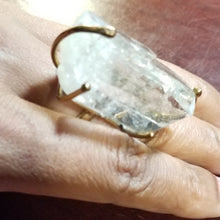 Load image into Gallery viewer, Clear Natural Form Rock Quartz Stone &amp; Brass Metal Ring Size 7
