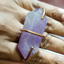 Load image into Gallery viewer, Lavender Amethyst Stone &amp; Copper Metal Ring Size 8
