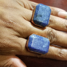 Load image into Gallery viewer, Sodalite Dual Stone &amp; Copper Metal Open Band Adjustable Ring Size 8
