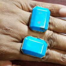 Load image into Gallery viewer, Turquoise Howlite Dual Stone &amp; Brass Metal Open Band Ring Adjustable Size 8
