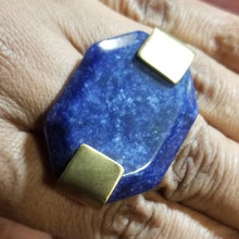 Load image into Gallery viewer, Sodalite Octagon Shape &amp; Brass Metal Ring Size 8
