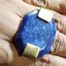 Load image into Gallery viewer, Sodalite Octagon Shape &amp; Brass Metal Ring Size 8
