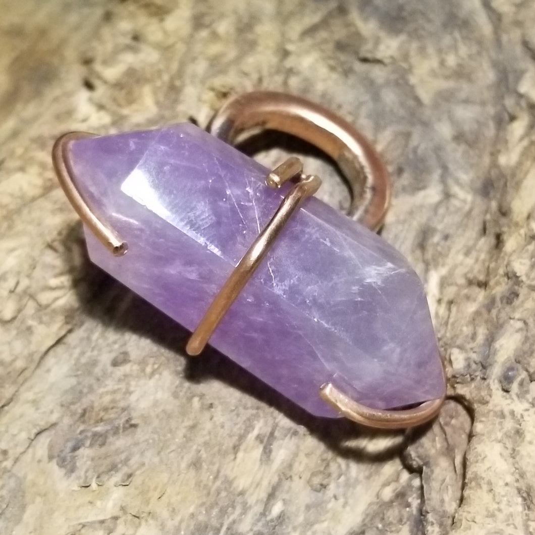 Lavender Amethyst Stone & Copper Metal Ring Size 8