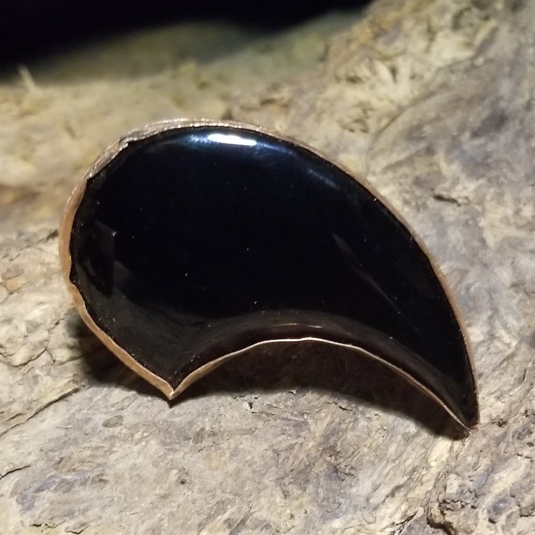 Black Onyx Stone Crescent Shape & Copper Metal Ring Size 8