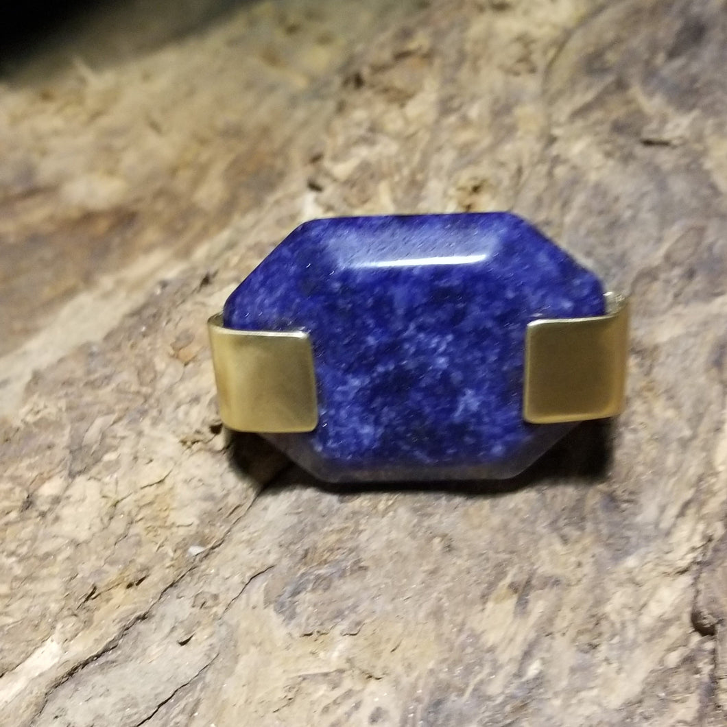 Sodalite Octagon Shape & Brass Metal Ring Size 8
